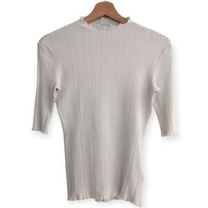 & Other Stories White Ribbed Top Elbow Sleeves Y2K Lettuce Hem 2